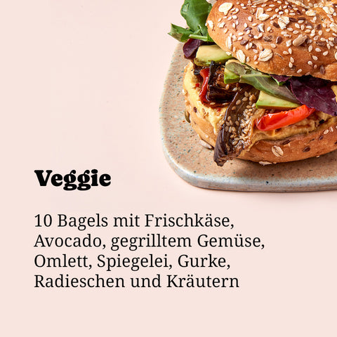 Bestellen und abholen: Adeli's Veggie-Box mit buntem Grillgemüse-Bagel, Avocado und frischen Kräutern, täglich frisch zubereitet